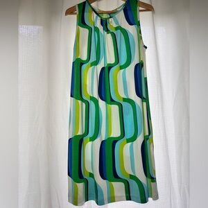 Green and Blue Patterned Midi Dress